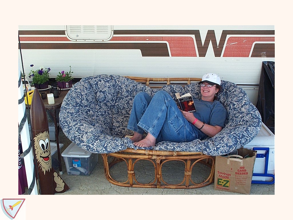 Ah, this is the life.  Jeanne kicks back and enjoys a good book.